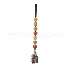 Heart Natural Gemstones & Mixed Stone Chips Tassel Pendant Decorations&nbsp;HJEW-JM00948