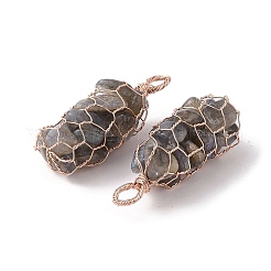 Rack Plating Copper Wire Wrapped Natural Labradorite Chip Big Pendants&nbsp;G-C130-01RG-10