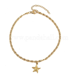 Summer Beach 304 Stainless Steel Starfish Charms 3 Layer Anklets for Women&nbsp;AJEW-F068-01G