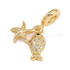 Brass Micro Pave Clear Cubic Zirconia European Dangle Charms&nbsp;KK-N271-45G