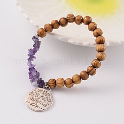 Round Wood Beaded Stretch Bracelets&nbsp;BJEW-JB02175