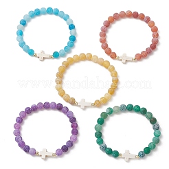 Dyed Natural Weathered Agate & Synthetic Turquoise Beads Stretch Bracelets for Women Men&nbsp;BJEW-JB13573