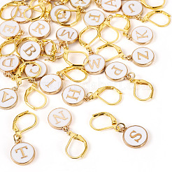 26Pcs Flat Round with Letter A~Z Alloy Enamel Pendant Locking Stitch Markers&nbsp;HJEW-TAC0089