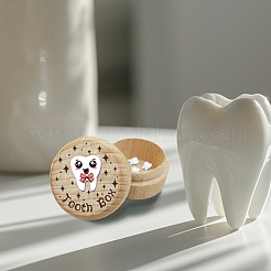 Round Beech Wooden 3D Engraved My First Tooth Box&nbsp;CON-WH0120-004