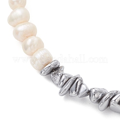 Synthetic Non-magnetic Hematite Chip with Potato Natural Pearl Beaded Necklaces&nbsp;NJEW-JN05894-01