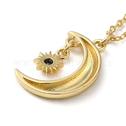 Golden Brass Crescent Moon Pendant Necklace with Rhinestone&nbsp;NJEW-Z015-01B-G