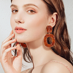 4 Pairs 4 Colors Hollow Oval Acrylic Dangle Stud Earrings for Women&nbsp;EJEW-AN0004-36