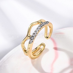 Brass Micro Pave Clear Cubic Zirconia Cuff Finger Rings for Women&nbsp;RJEW-C116-14G