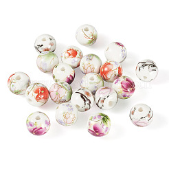 24Pcs 4 Colors Handmade Flower Printed Porcelain Ceramic Beads&nbsp;PORC-TADJ0001-07