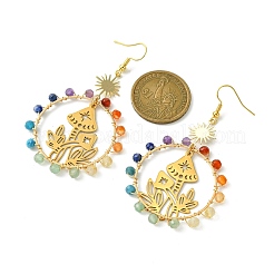 Chakra Theme Natural Mixed Gemstone Beaded Dangle Earrings&nbsp;EJEW-TA00385