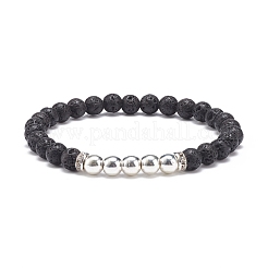 Natural Lava Rock & Synthetic Hematite Round Beaded Stretch Bracelet&nbsp;BJEW-JB08580