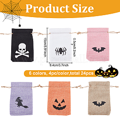 24Pcs 6 Colors  Halloween Burlap Packing Pouches Drawstring Bags&nbsp;ABAG-BC0001-49