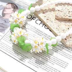 Flower Acrylic Round Graduated Beaded Bib Necklaces with Alloy End Chains&nbsp;FS-WGF8012-01