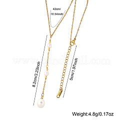 Adjustable Triple Faux Pearl Oval Tassel 304 Stainless Steel Lariat Y Necklaces for Women&nbsp;UT5440-1