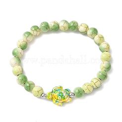 Baking Paint Synthetic Turquoise Round & Tortoise Beads Stretch Bracelets for Men Women&nbsp;BJEW-JB12340-03
