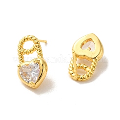 Heart Brass Micro Pave Cubic Zirconia Stud Earrings&nbsp;EJEW-H128-01G