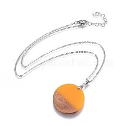 Flat Round Resin & Wood Pendant Necklaces&nbsp;NJEW-JN02324-M