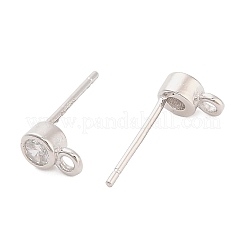 925 Sterling Silver Micro Pave Clear Cubic Zirconia Flat Round Stud Earrings Findings&nbsp;STER-B010-02B-P