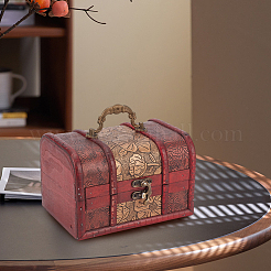 Retro Style Embossed Flower Wooden Jewelry Storage Cases with Handles&nbsp;CON-CL0001-25