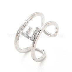 Clear Cubic Zirconia Initial Letter Open Cuff Ring&nbsp;RJEW-A012-01P-E