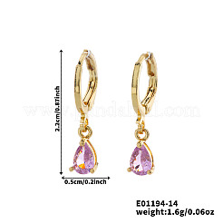 Fashionable Couple Waterdrop Sparkling 925 Sterling Silver Cubic Zirconia Dangle Hoop Earrings for Daily Wear and Parties&nbsp;LS-CU5155-1