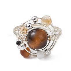 Planet Natural Amethyst & Tiger Eye & Citrine & Apatite & Green Aventurine Finger Rings&nbsp;RJEW-TA00165