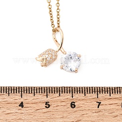 Brass Pave Clear Cubic Zirconia Cherry Pendant 304 Stainless Steel Cable Chain Necklaces for Women&nbsp;NJEW-H092-07G