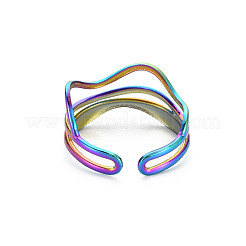 Rainbow Color 304 Stainless Steel Wave Wire Wrap Open Cuff Ring for Women&nbsp;RJEW-N038-047M