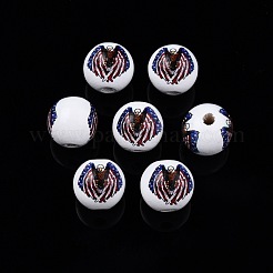 Independence Day Theme Printed Wooden Beads&nbsp;WOOD-D006-08