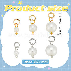 90Pcs 6 Styles Shell Pearl Round Charms with Brass Jump Rings&nbsp;PALLOY-PH01817