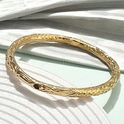 Artisan Engraved 304 Stainless Steel Rhinestone Bangles for Women&nbsp;BJEW-D456-01G-02
