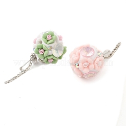 Luminous Glow in the Dark Polymer Clay Pave Rhinestone Round Beads with Resin Flower&nbsp;CLAY-D007-03