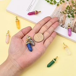 Natural Mixed Gemstone Pointed Pendants&nbsp;G-CJ0001-30