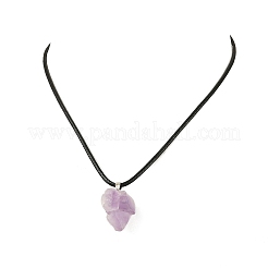 Raw Rough Natural Amethyst Nuggets Pendant Black Imitation Leather Cord Necklaces for Women&nbsp;NJEW-JN06535