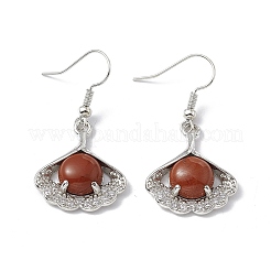 Natural Red Jasper Ginkgo Leaf Dangle Earrings with Crystal Rhinestone&nbsp;EJEW-A092-03P-22