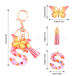 Fashion Alphabet Initial Letter Resin Keychain with Tassel Gradient Butterfly Pendant Key Ring&nbsp;KEYC-WH0027-105A