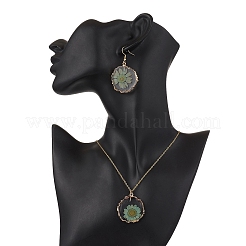 Inner Dried Flower Resin Dangle Earring & Pendant Necklaces Sets&nbsp;SJEW-FS00005