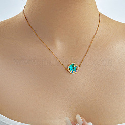 Exquisite Brass Pave Clear Shiny Cubic Zirconia Flat Round with Star Pendant Necklaces&nbsp;DS0332