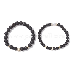 2Pcs Natural Lava Rock Round Beads Stretch Bracelets for Women Men&nbsp;BJEW-JB13054
