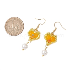 Glass Seed Beads Heart Dangle Earrings&nbsp;EJEW-MZ00336-01