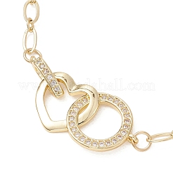 Brass Micro Pave Clear Cubic Zirconia Ring & Heart Link Bracelets&nbsp;BJEW-JB13158