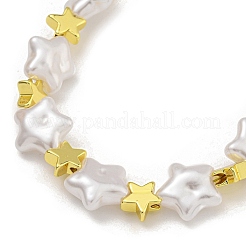 Rack Plating Brass & ABS Plastic Pearl Beads Star Beaded Necklaces for Women&nbsp;NJEW-C059-19G