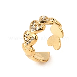 304 Stainless Steel Rhinestone Cuff Open Rings for Women&nbsp;RB-CBA2039-05G