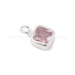 925 Sterling Silver Pave Cubic Zirconia Square Charms with Jump Rings and 925 Stamp&nbsp;STER-D288-05S-02