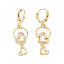 Clear Cubic Zirconia Hollow Out Heart Dangle Hoop Earrings&nbsp;EJEW-P224-07G
