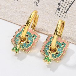 Brass Rhombus Hoop Earrings&nbsp;EJEW-R016-13G-01