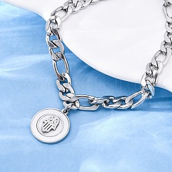304 Stainless Steel Flat Round with Hamsa Hand Charm Bracelets&nbsp;BJEW-A036-13P