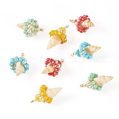 8Pcs 4 Colors Shell & Glass Pendants&nbsp;PALLOY-TA00383