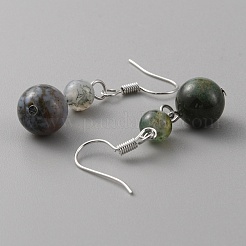 Natural Agate Round Beaded Dangle Earrings&nbsp;EJEW-WH0001-11J