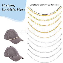 10Pcs 10 Styles Aluminium Curb Chains & ABS Plastic Imitation Pearl Baseball Cap Chain Sets&nbsp;AJEW-UN00033